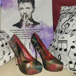 Aldo Pumps Abstract Mixed Print Satin Platform Heels Size 37 (US 6.5)